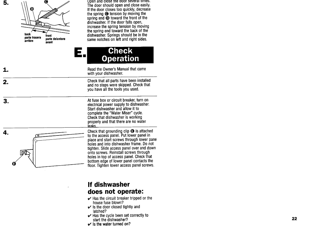 Kenmore 9744231, 9743680, 9743679, 9743678 dimensions If dishwasher does not operate 