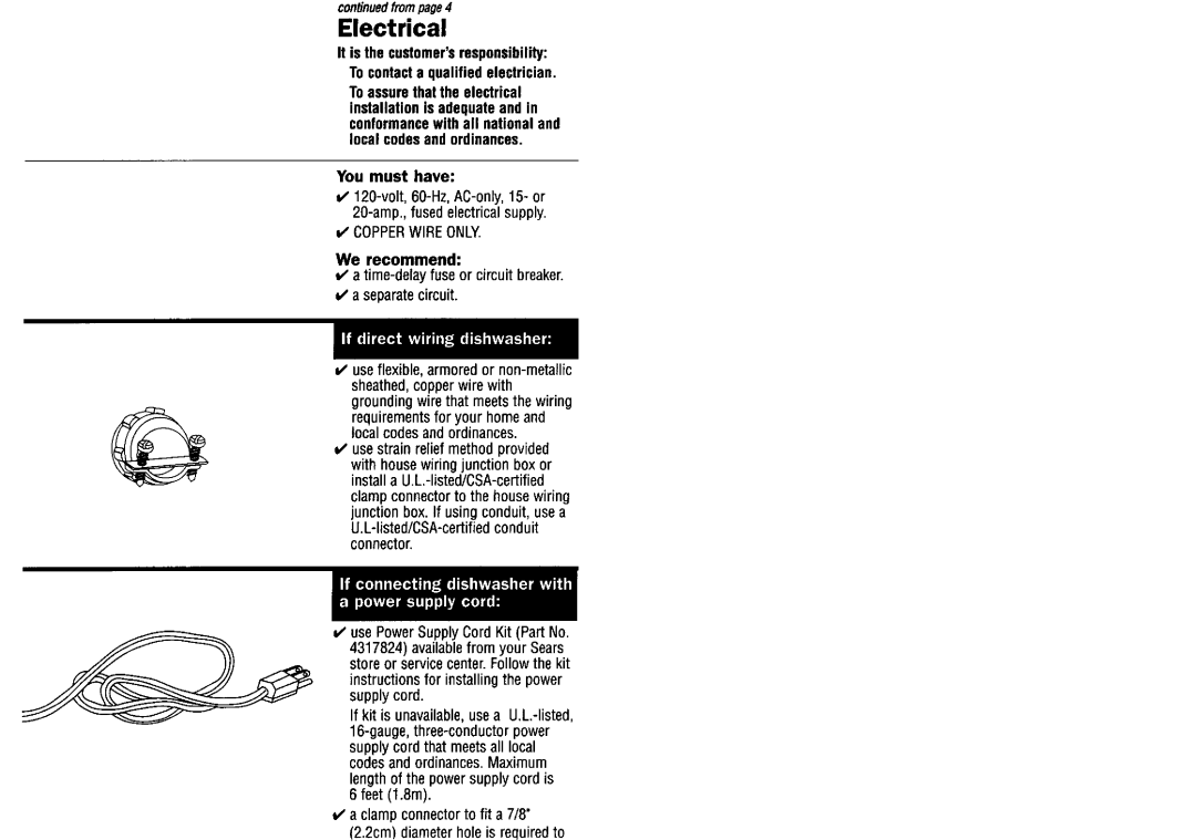 Kenmore 9743678, 9743680, 9743679, 9744231 dimensions Electrical, We recommend Time-delay fuse or circuit breaker 