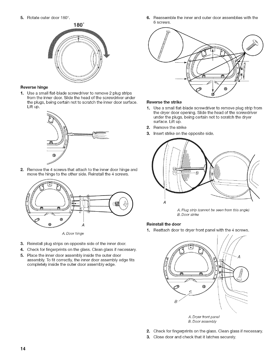 Kenmore 110.9756, 9757, 9758 manual Reverse hinge, Reverse the strike, Plug strip cannot be seen from this angle 