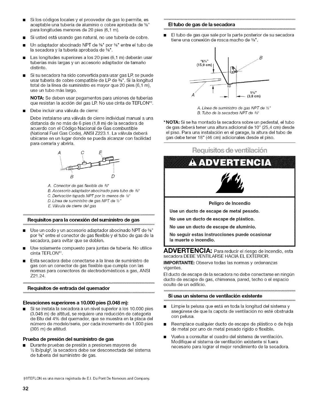 Kenmore 110.9756, 9757, 9758 manual Requisitos para la conexibn del suministro de gas, Requisitos de entrada del quemador 