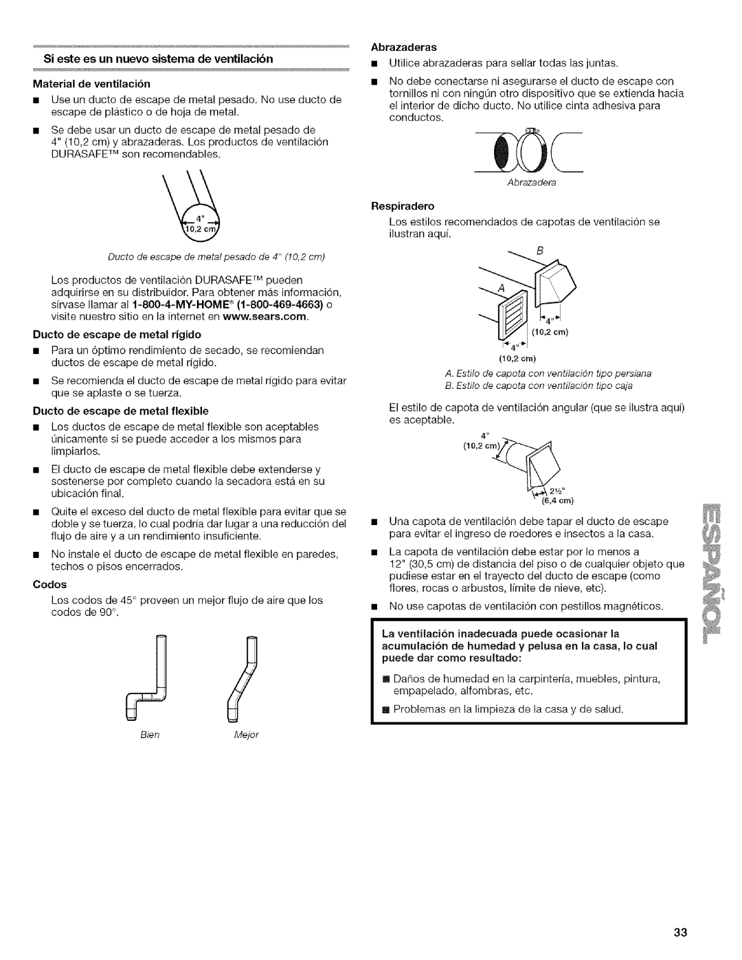 Kenmore 9757, 9758 Si este es un nuevo sistema de ventilacibn, Material de ventilaci6n, Ducto de escape de metal rigido 