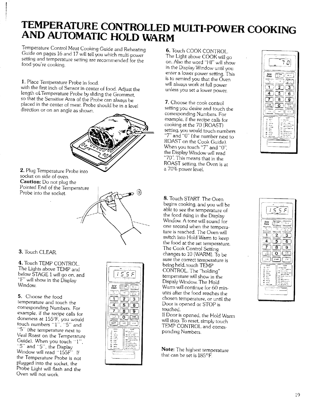 Kenmore 99721 manual Automatic Hold Warm Cooking, Temperature Control Meat Cooking Guide and Reheating, Lbuch Cook Control 