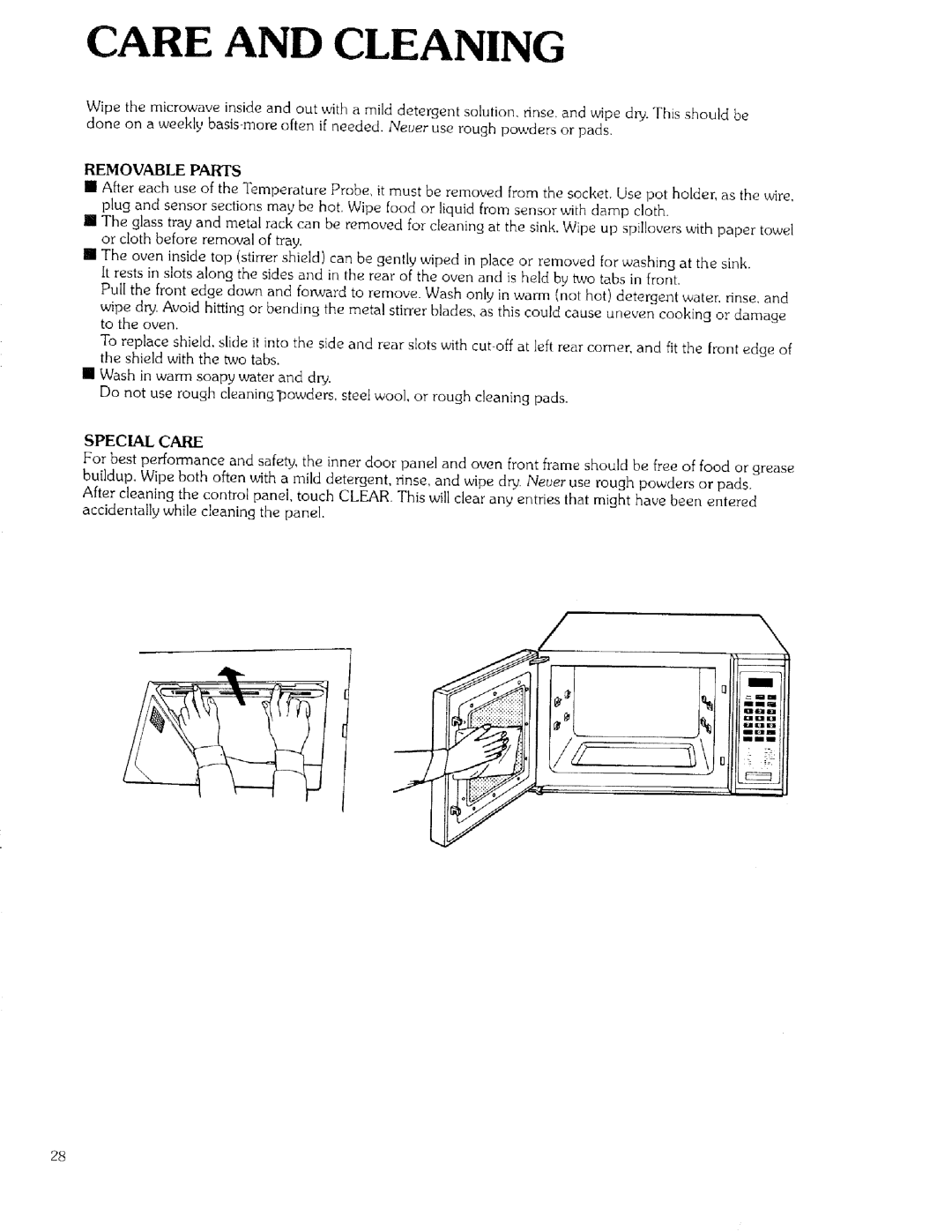 Kenmore 99721 manual Care and Cleaning, Removable Parts, Special Care 