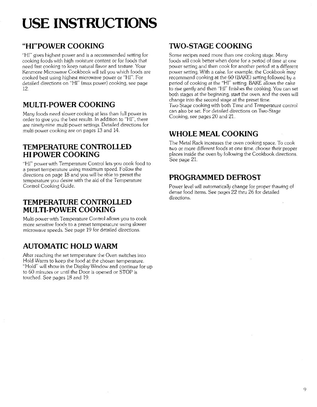 Kenmore 99721 manual USE Instructions 