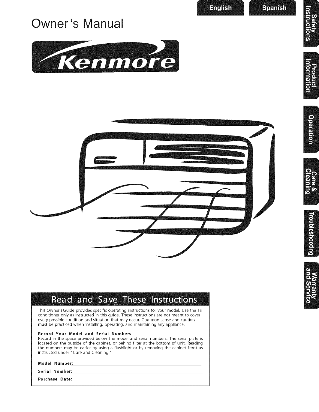 Kenmore Air Conditioner owner manual Model Number Serial Number Purchase Date 