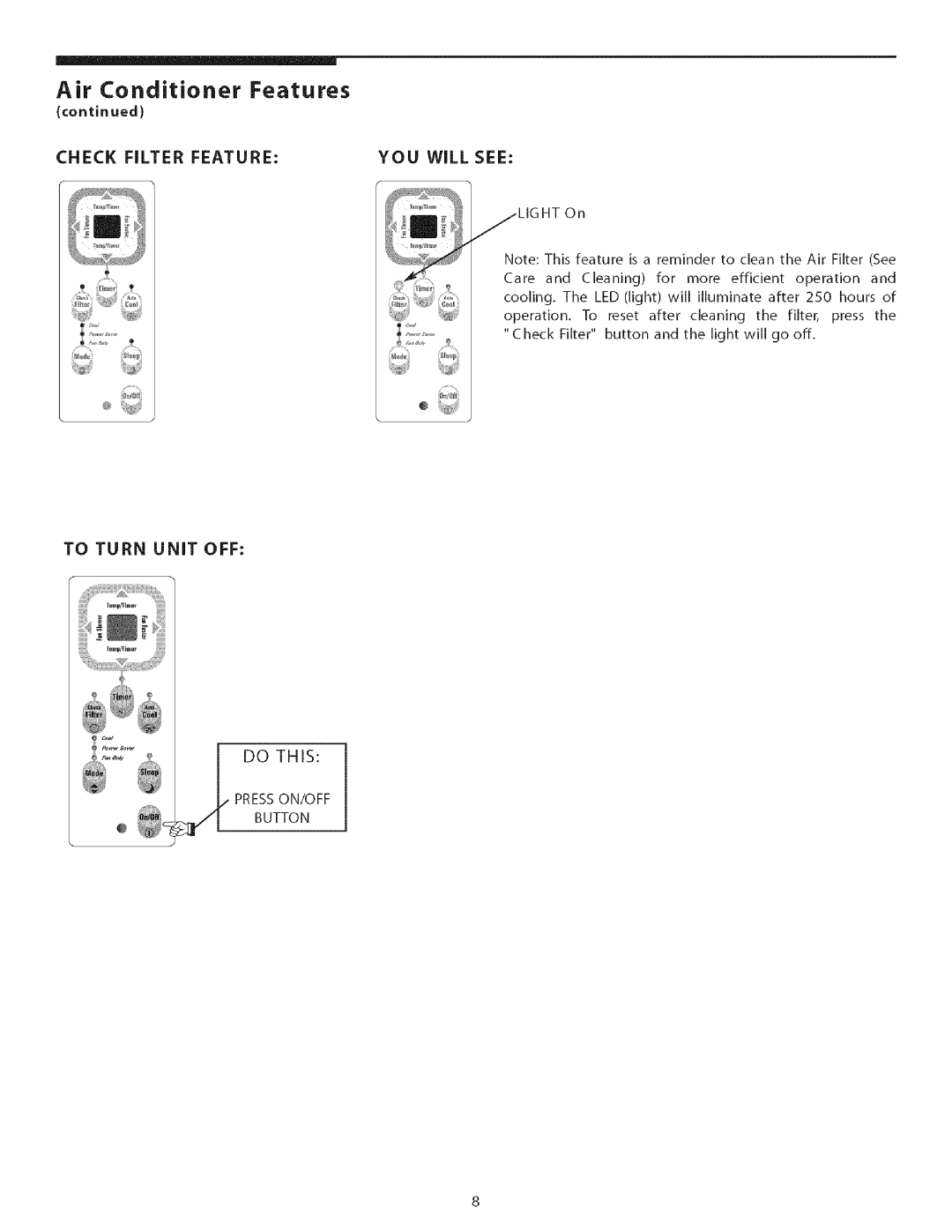 Kenmore Air Conditioner owner manual To Turn Unit OFF 