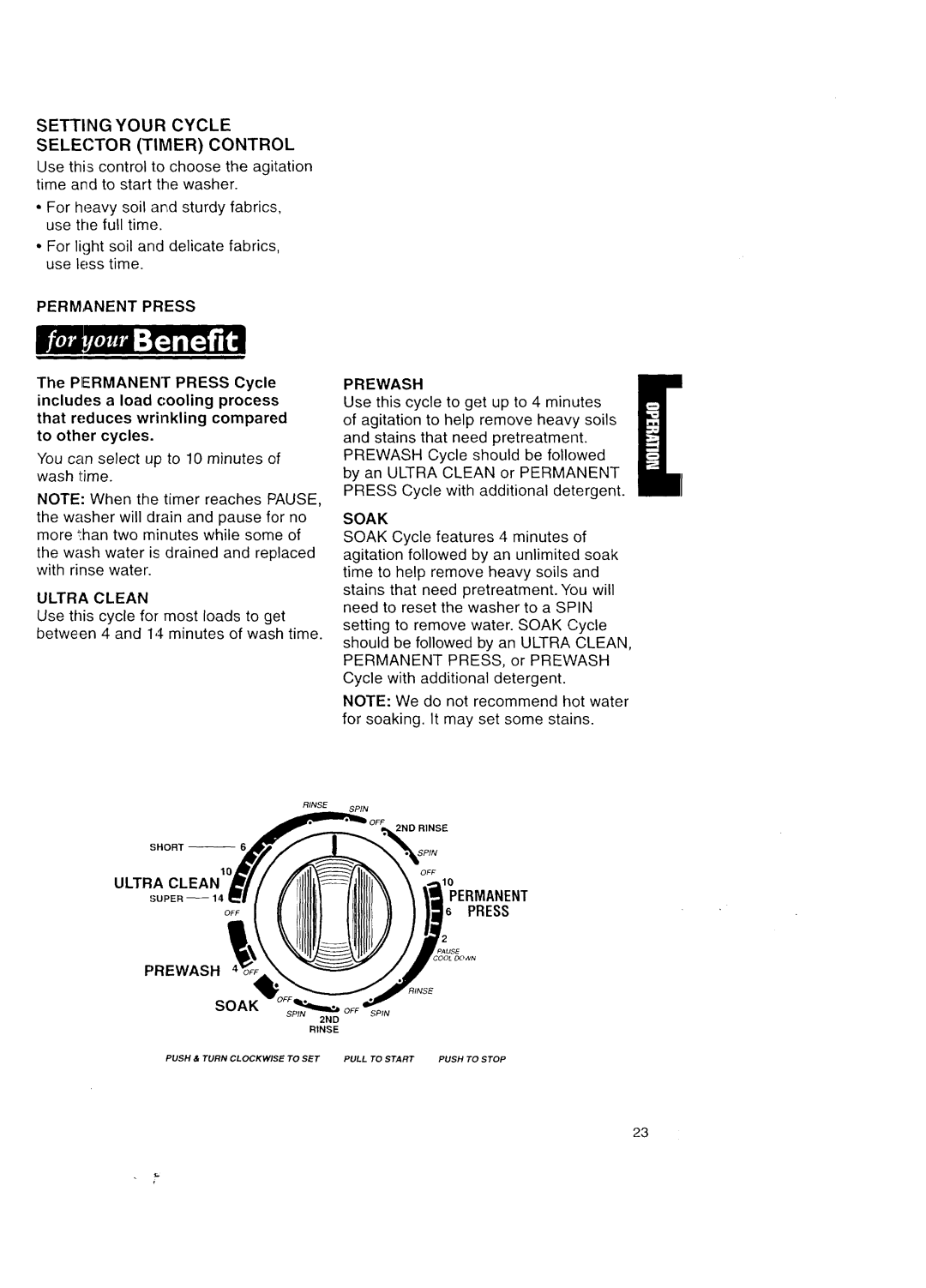 Kenmore Automatic Washers owner manual Permanent Press, Ultra Clean, Prewash Soak 