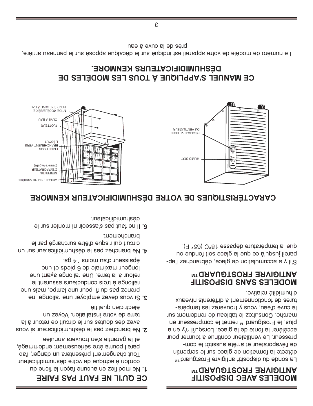 Kenmore C675-25010 manual Frostguard Antigivre Dispositif Sans Modeles, Frostguard Antigivre Dispositif Avec Modeles 