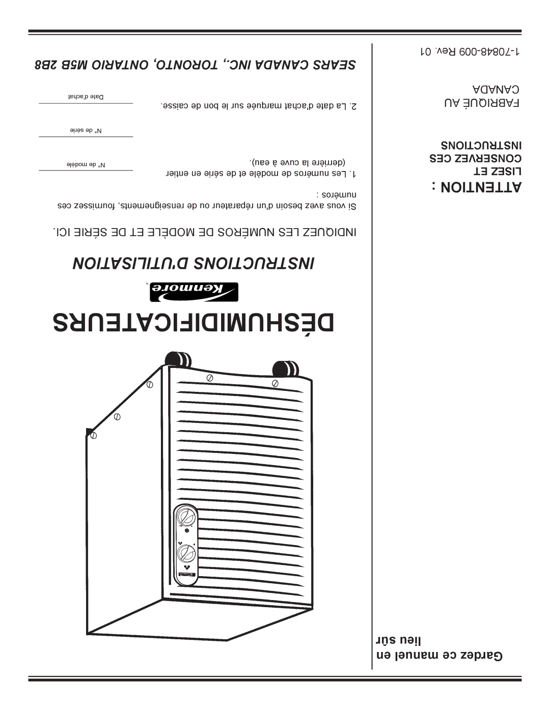 Kenmore C675-25010 manual Déshumidificateurs 