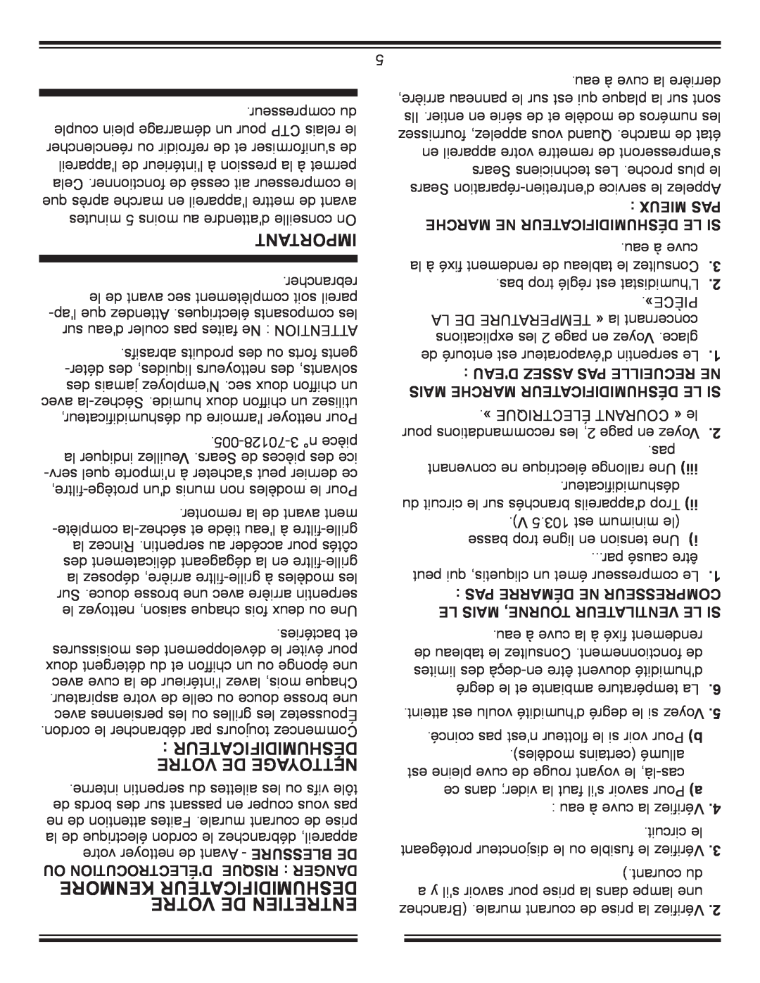 Kenmore C675-25010 manual Déshumidificateur Votre De Nettoyage, Mieux Pas 