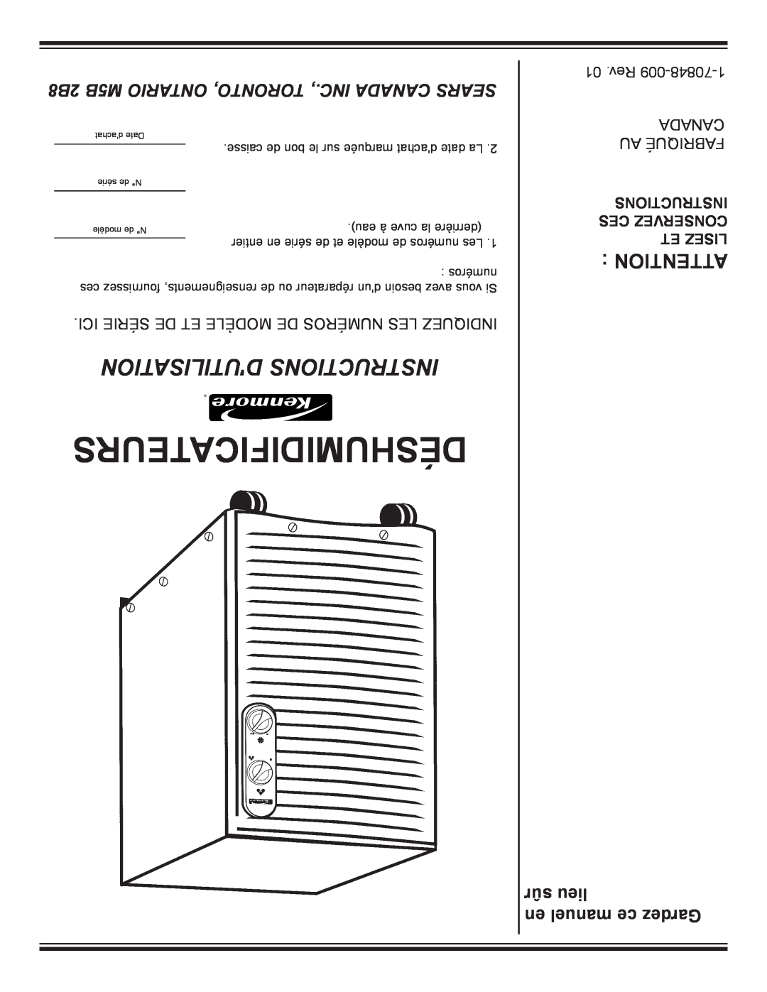 Kenmore C675-25010 manual Déshumidificateurs, Dutilisation Instructions, sûr lieu en manuel ce Gardez, Canada Au Fabriqué 