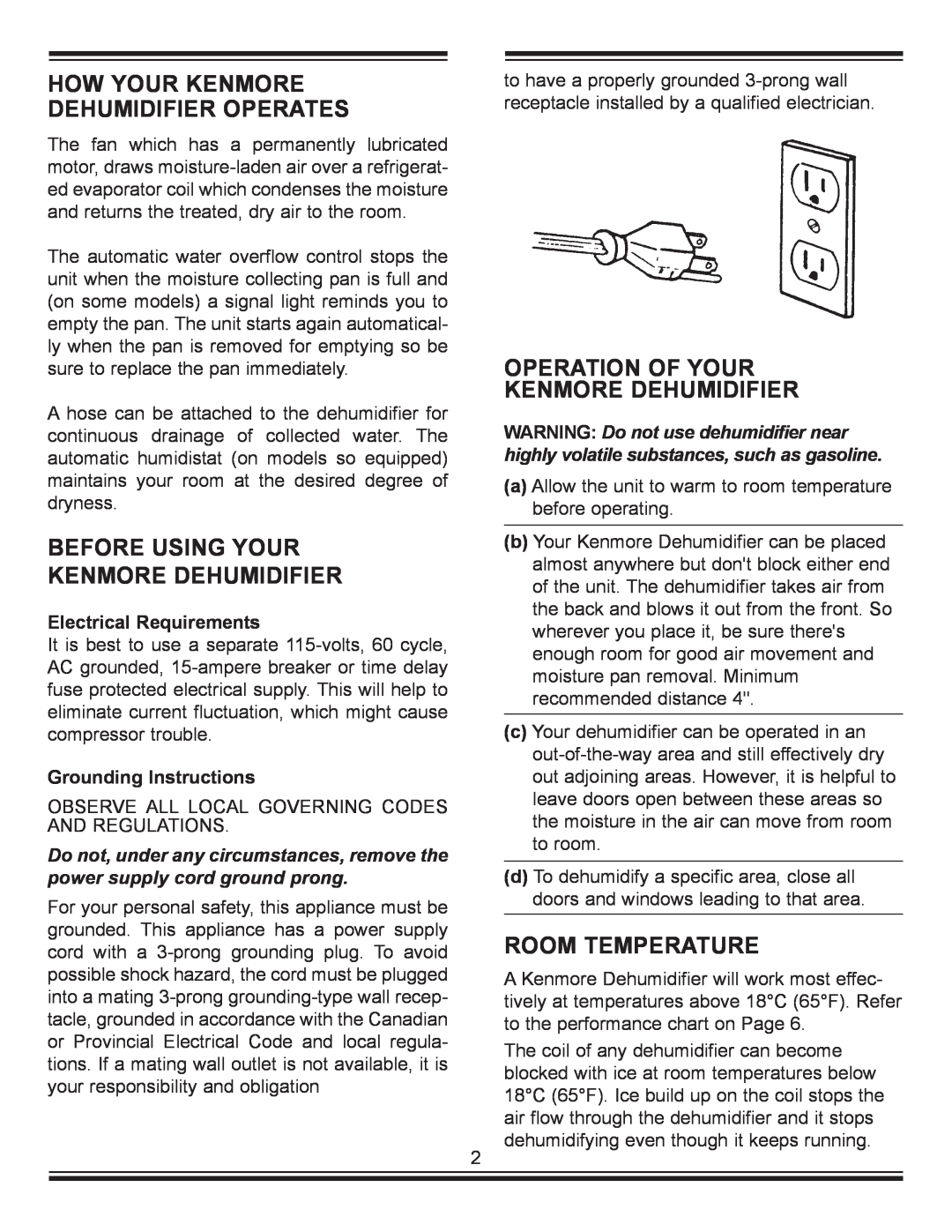 Kenmore C675-25010 manual How Your Kenmore Dehumidifier Operates, Before Using Your Kenmore Dehumidifier, Room Temperature 