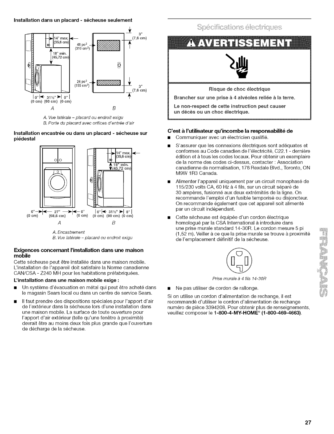 Kenmore C8587, C8586, 110.C8508 manual I0 31!/2-I01, I0 31v2-I, Communiquer avec un electricien qualifi 