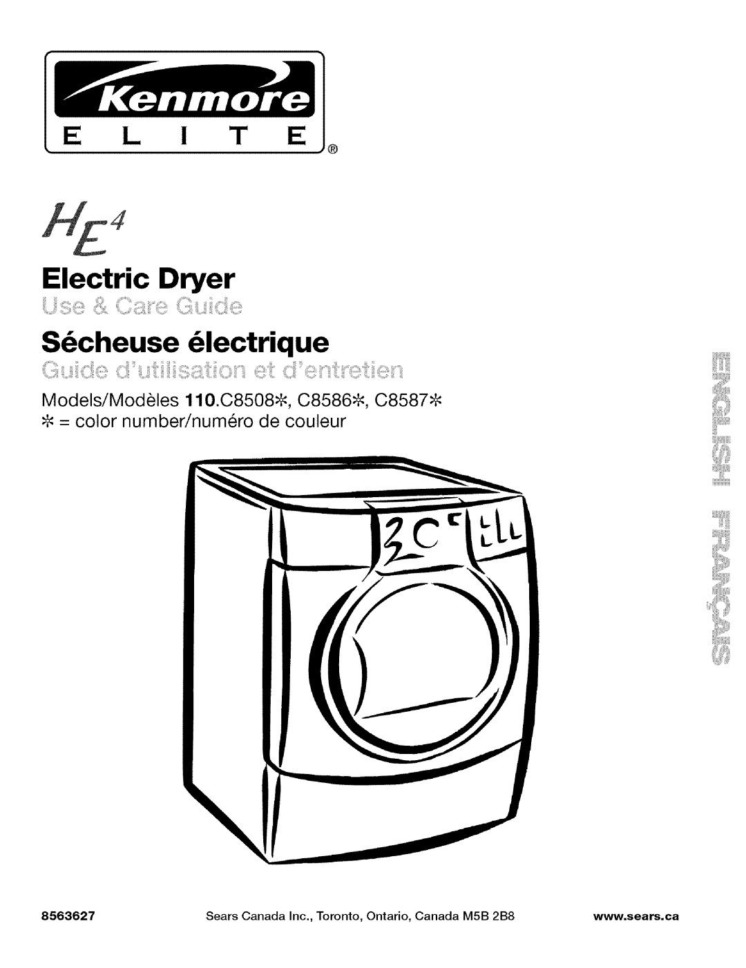 Kenmore C8586 manual Scheuse lectrique, Electric Dryer, Sears Canada Inc., Toronto, Ontario, Canada M5B 2B8, 8563627 