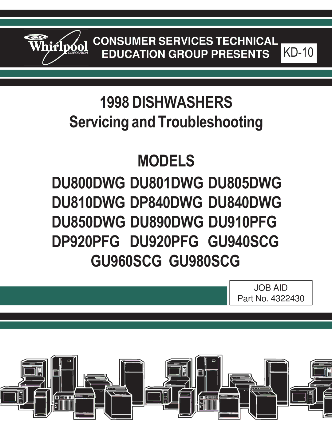 Kenmore DU890DWG, DU910PFG, DU920PFG, GU960SCG, DU850DWG, DP840DWG, DU805DWG, DU840DWG, DU801DWG, DU800DWG manual Dishwashers 