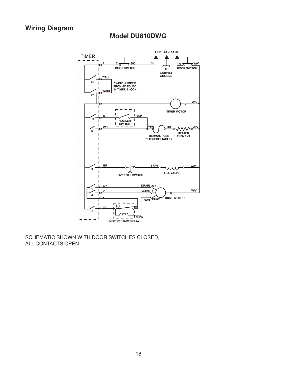 Kenmore DU910PFG, DU890DWG, DU920PFG, GU960SCG, DU850DWG, DP840DWG, DU805DWG, DU840DWG, DU801DWG Wiring Diagram Model DU810DWG 