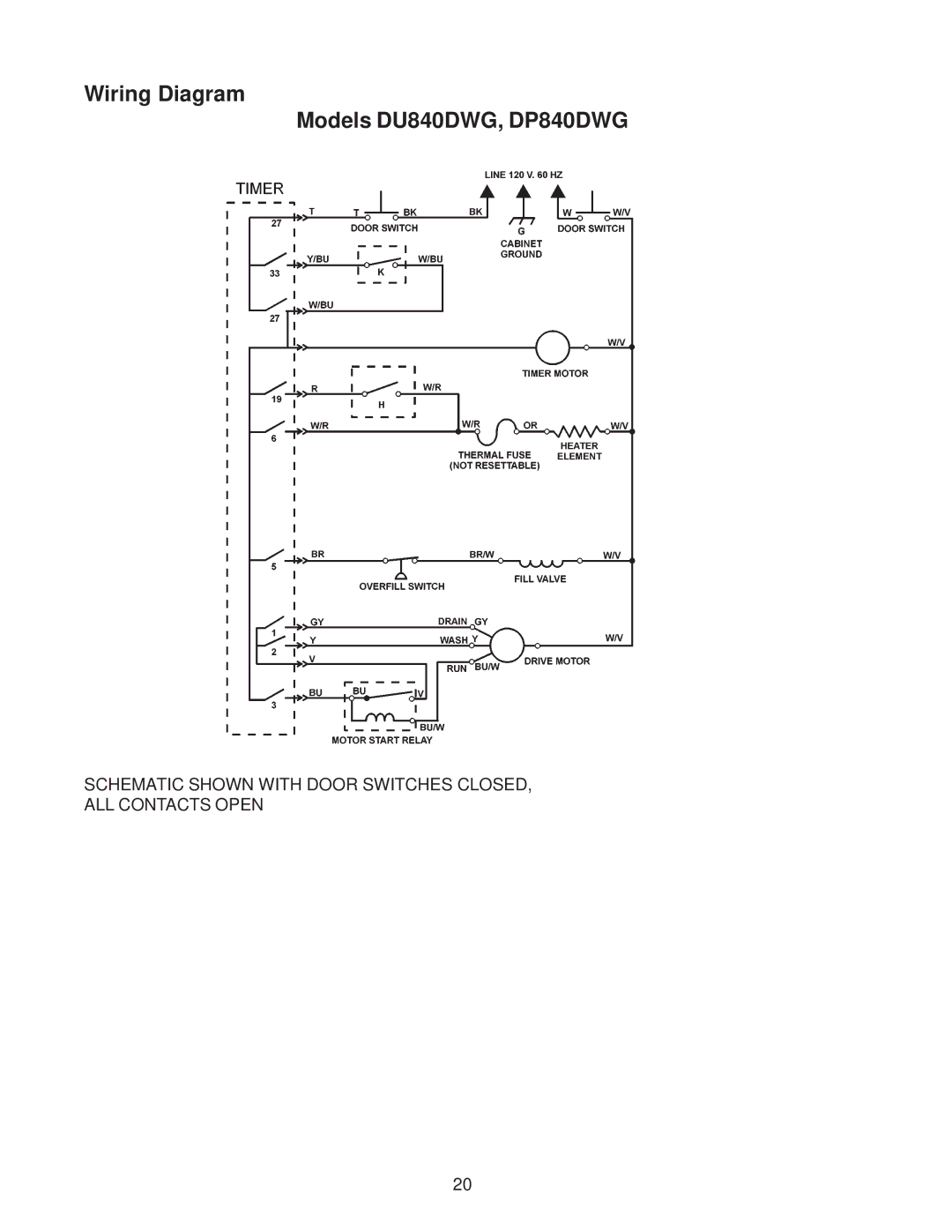 Kenmore DU920PFG, DU910PFG, DU890DWG, GU960SCG, DU850DWG, DU805DWG, DU801DWG, DU800DWG Wiring Diagram Models DU840DWG, DP840DWG 