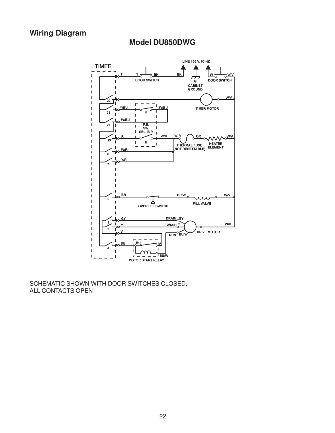 Kenmore DU910PFG, DU890DWG, DU920PFG, GU960SCG, DP840DWG, DU805DWG, DU840DWG, DU801DWG, DU800DWG Wiring Diagram Model DU850DWG 