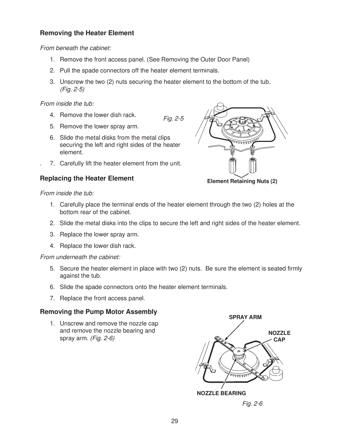 Kenmore DU910PFG, DU890DWG, DU920PFG, GU960SCG, DU850DWG manual Replacing the Heater Element, Removing the Pump Motor Assembly 