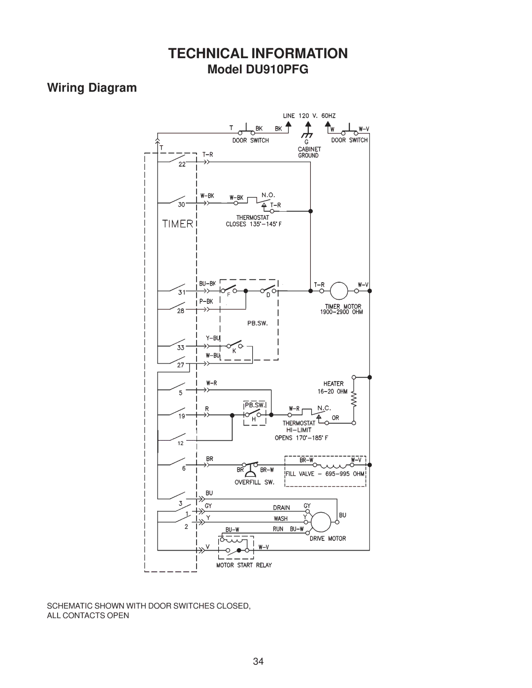 Kenmore DP840DWG, DU890DWG, DU920PFG, GU960SCG, DU850DWG, DU805DWG, DU840DWG, DU801DWG, DU800DWG Model DU910PFG Wiring Diagram 