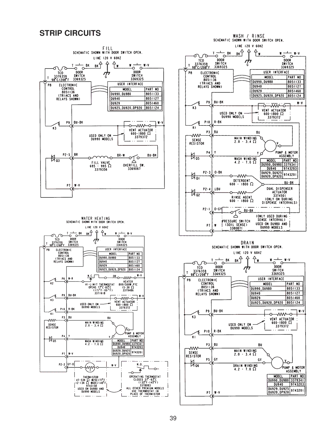 Kenmore DU810DWG, DU910PFG, DU890DWG, DU920PFG, GU960SCG, DU850DWG, DP840DWG, DU805DWG, DU840DWG, DU801DWG, DU800DWG Strip Circuits 