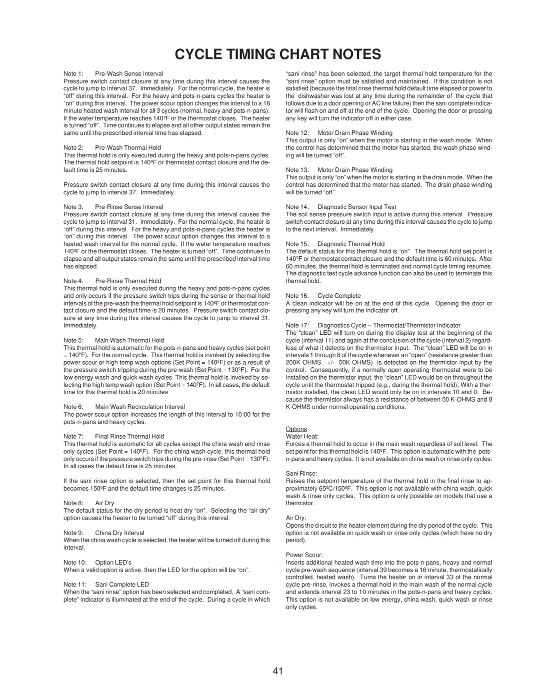 Kenmore DU890DWG, DU910PFG, DU920PFG, GU960SCG, DU850DWG, DP840DWG, DU805DWG, DU840DWG, DU801DWG manual Cycle Timing Chart Notes 