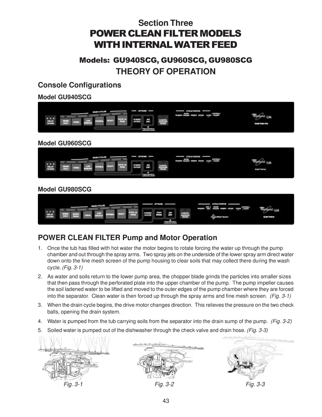 Kenmore DU910PFG manual Power Clean Filter Models With Internal Water Feed, Model GU940SCG Model GU960SCG Model GU980SCG 