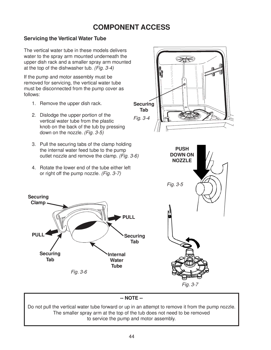 Kenmore DU850DWG, DU910PFG, DU890DWG, DU920PFG, GU960SCG, DP840DWG, DU805DWG Servicing the Vertical Water Tube, Securing Tab 