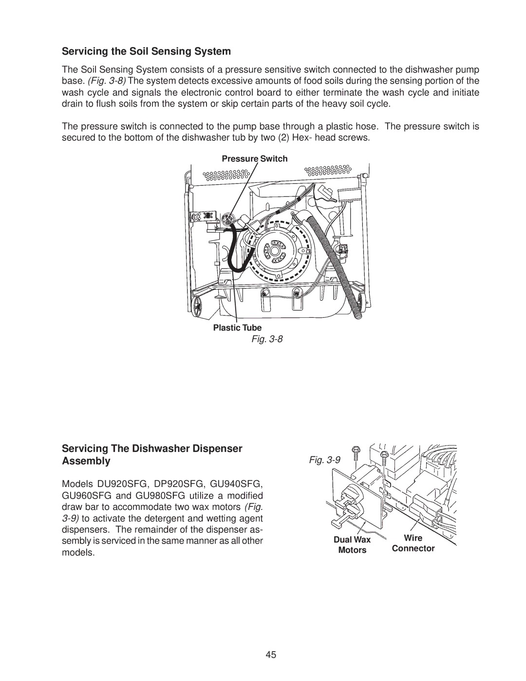 Kenmore DP840DWG, DU910PFG, DU890DWG manual Servicing the Soil Sensing System, Servicing The Dishwasher Dispenser Assembly 