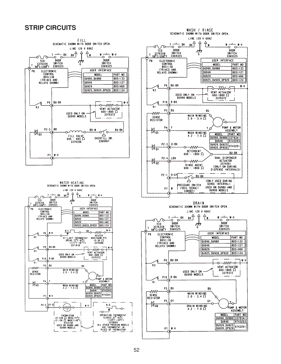 Kenmore DU890DWG, DU910PFG, DU920PFG, GU960SCG, DU850DWG, DP840DWG, DU805DWG, DU840DWG, DU801DWG, DU800DWG, DU810DWG Strip Circuits 