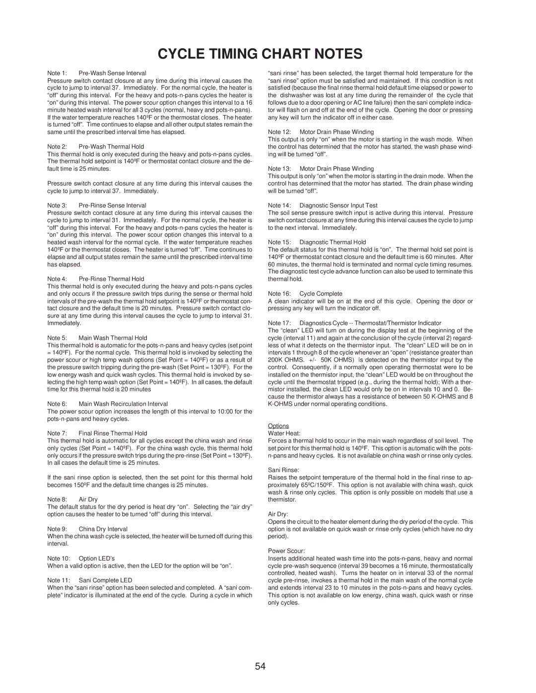 Kenmore GU960SCG, DU910PFG, DU890DWG, DU920PFG, DU850DWG, DP840DWG, DU805DWG, DU840DWG, DU801DWG manual Cycle Timing Chart Notes 