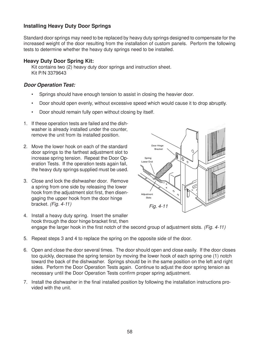 Kenmore DU840DWG, DU910PFG, DU890DWG, DU920PFG, GU960SCG manual Installing Heavy Duty Door Springs, Heavy Duty Door Spring Kit 