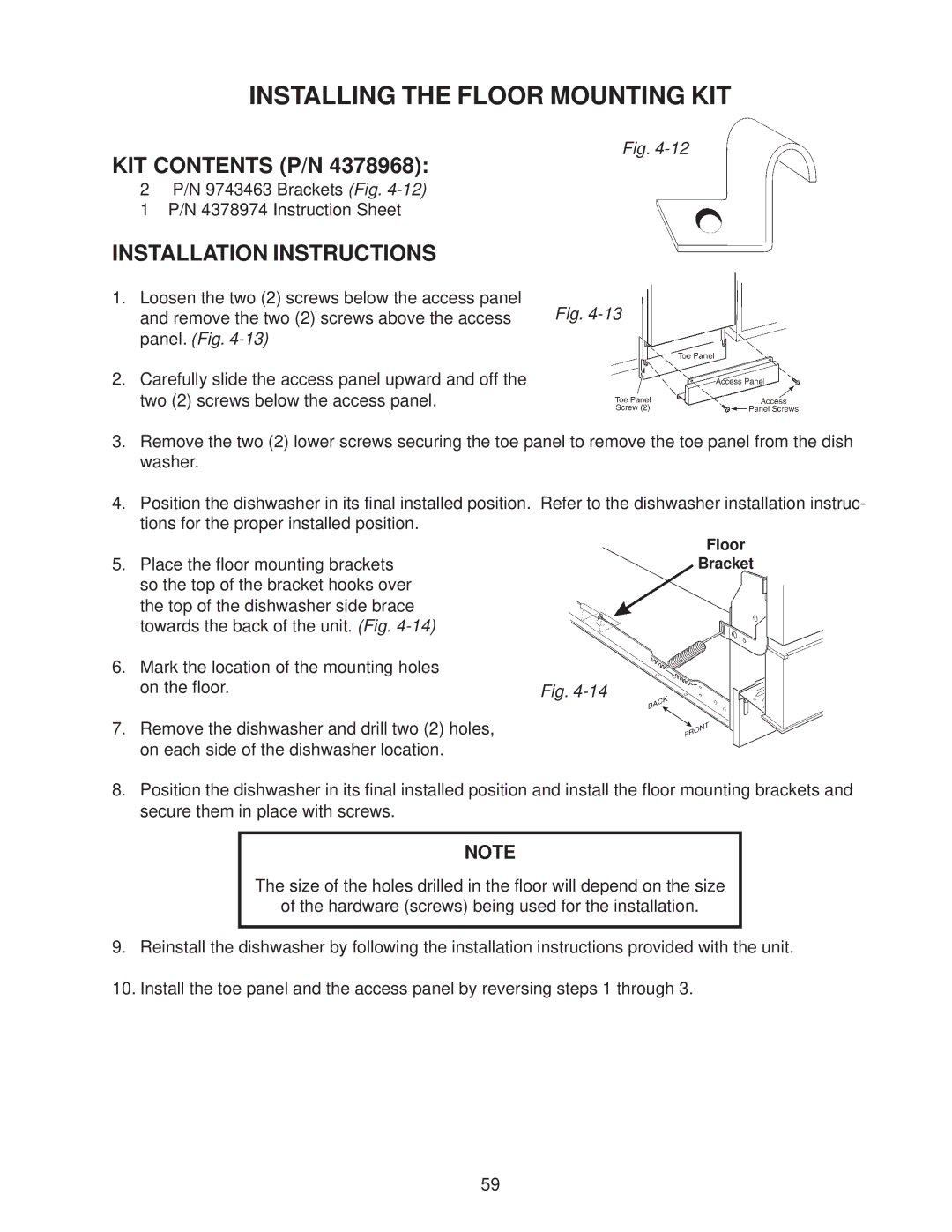 Kenmore DU801DWG, DU910PFG, DU890DWG, DU920PFG, GU960SCG manual Installing the Floor Mounting KIT, Installation Instructions 