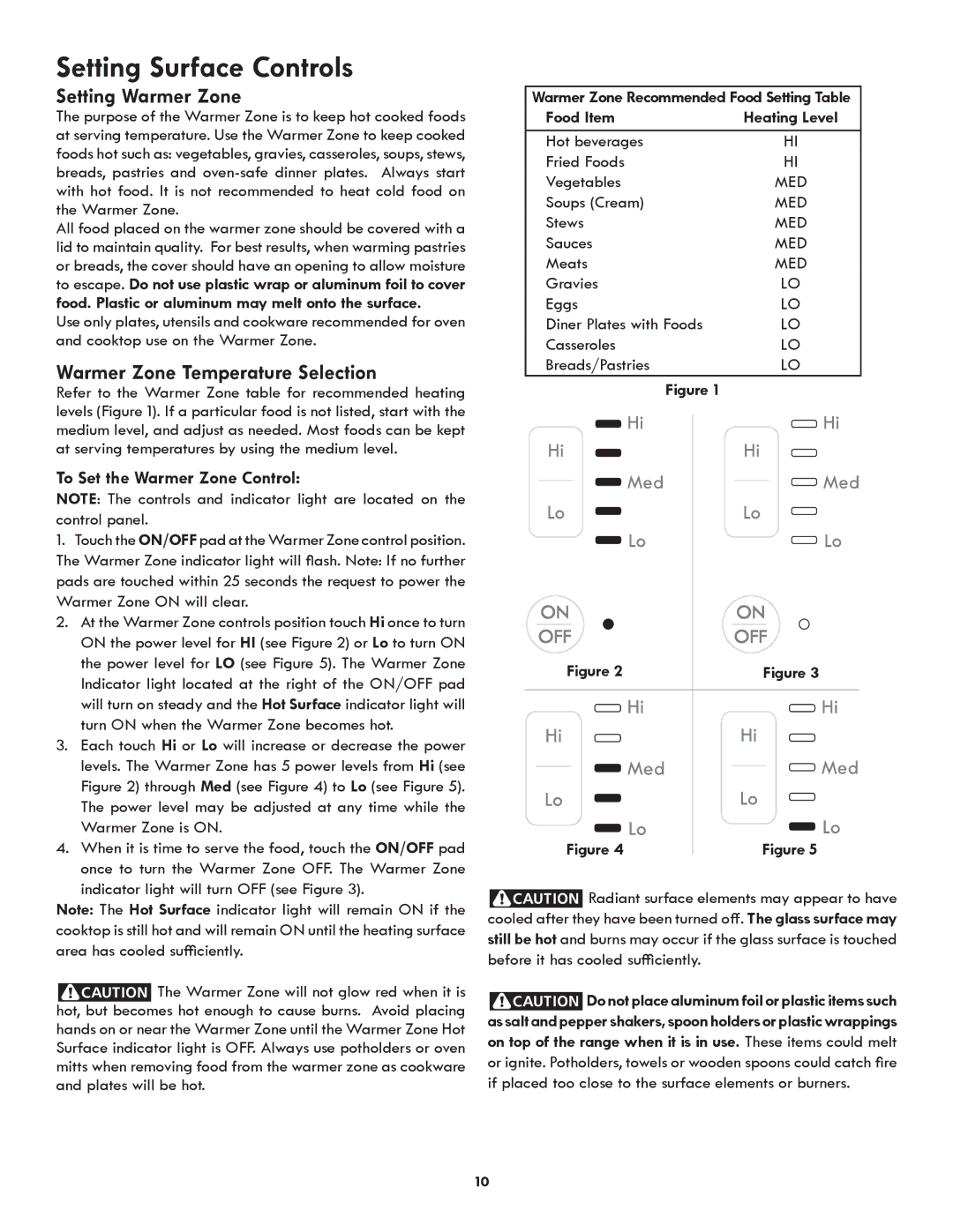 Kenmore Electric Range Setting Warmer Zone, Warmer Zone Temperature Selection, To Set the Warmer Zone Control 