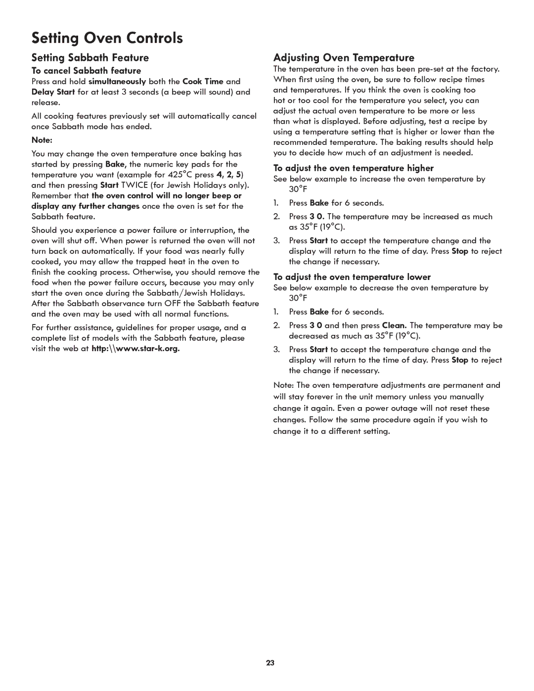 Kenmore PN 318205824A -1012 Adjusting Oven Temperature, To cancel Sabbath feature, To adjust the oven temperature higher 