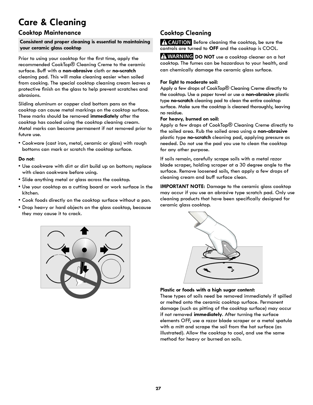 Kenmore PN 318205824A -1012, Electric Range manuel dutilisation Care & Cleaning, Cooktop Maintenance, Cooktop Cleaning 