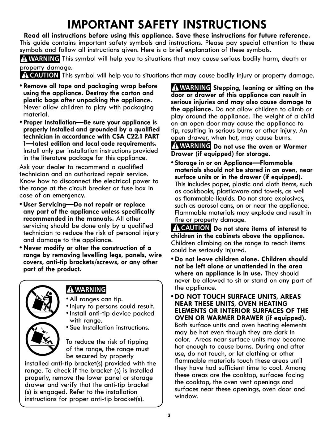 Kenmore PN 318205824A -1012, Electric Range manuel dutilisation Important Safety Instructions 