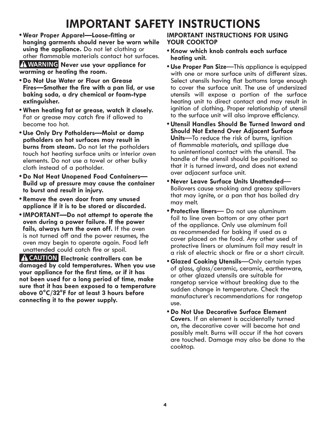 Kenmore Electric Range, PN 318205824A -1012 manuel dutilisation Important Instructions for Using Your Cooktop 