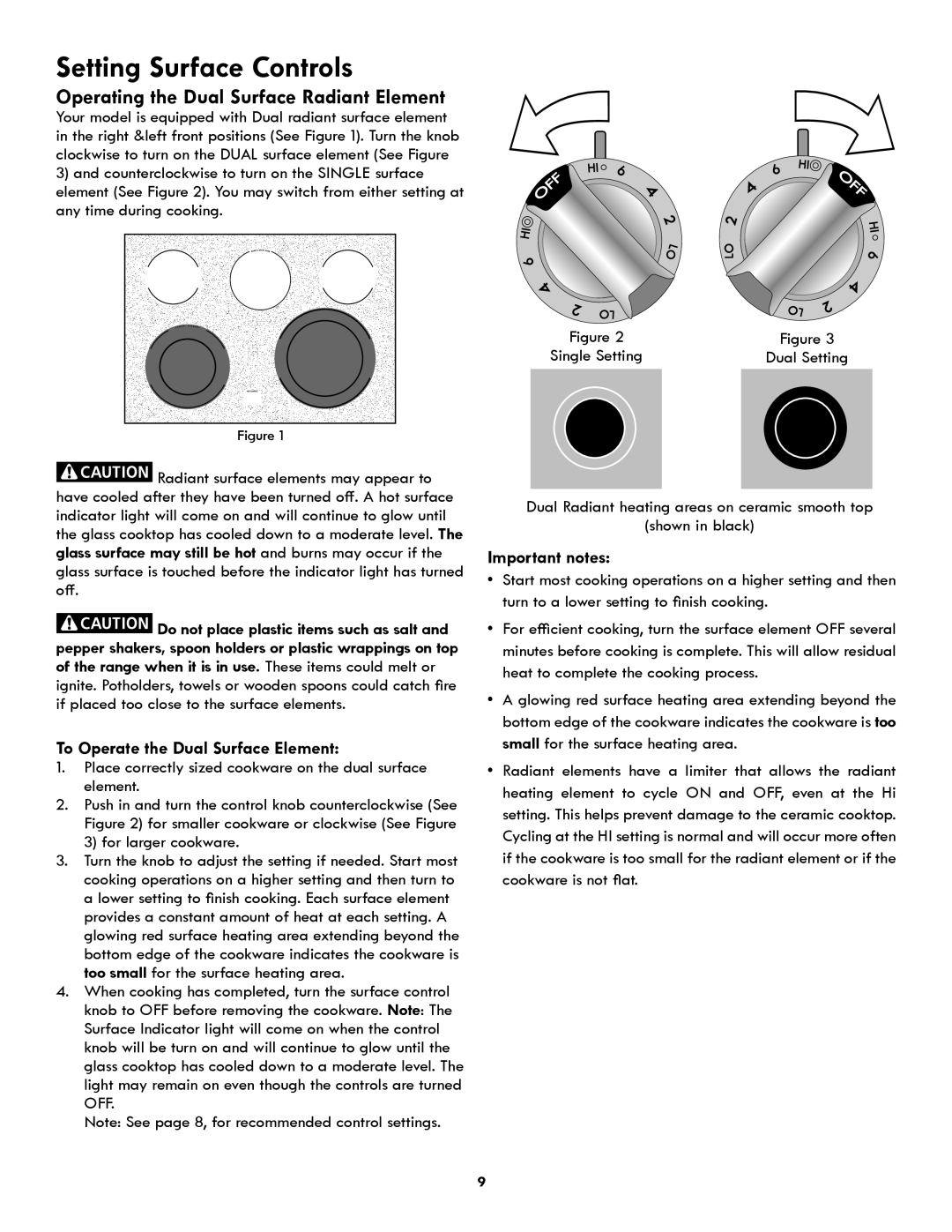 Kenmore PN 318205824A -1012 Operating the Dual Surface Radiant Element, To Operate the Dual Surface Element 