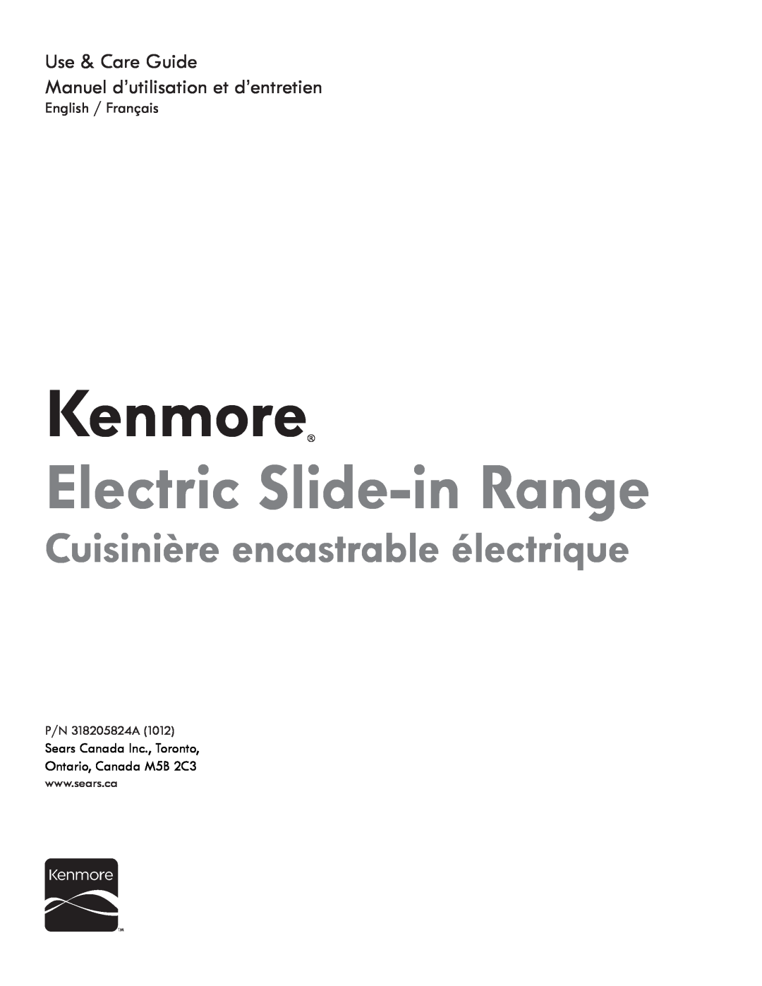 Kenmore PN 318205824A -1012 manuel dutilisation Kenmore, Electric Slide-inRange, Cuisinière encastrable électrique 