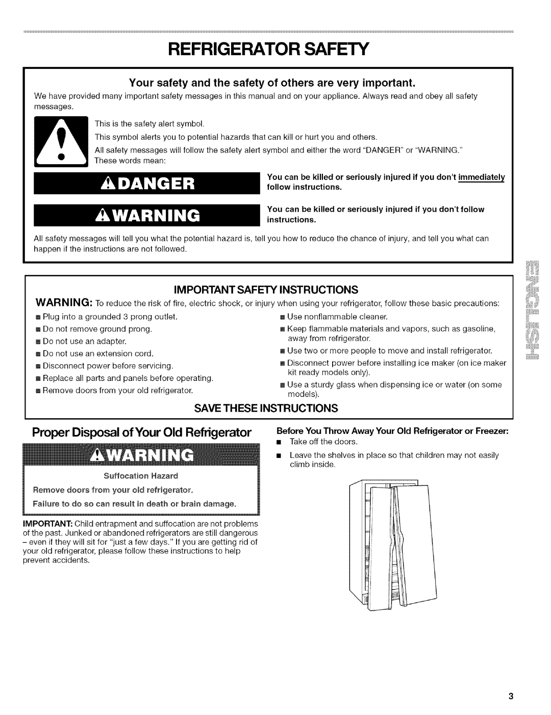 Kenmore 10656716500, Elite, 10656719500 manual Refrigerator Safety, Before You Throw Away Your Old Refrigerator or Freezer 