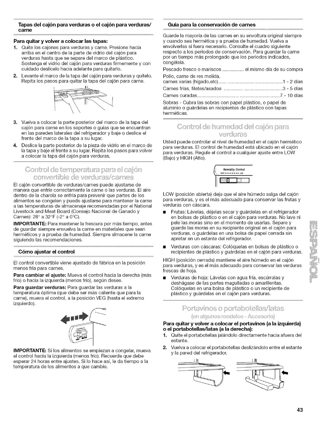 Kenmore 10656712500, Elite, 10656719500, 10656713500 manual Cbmo ajustar el control, Guia para la conservacibn de carnes 