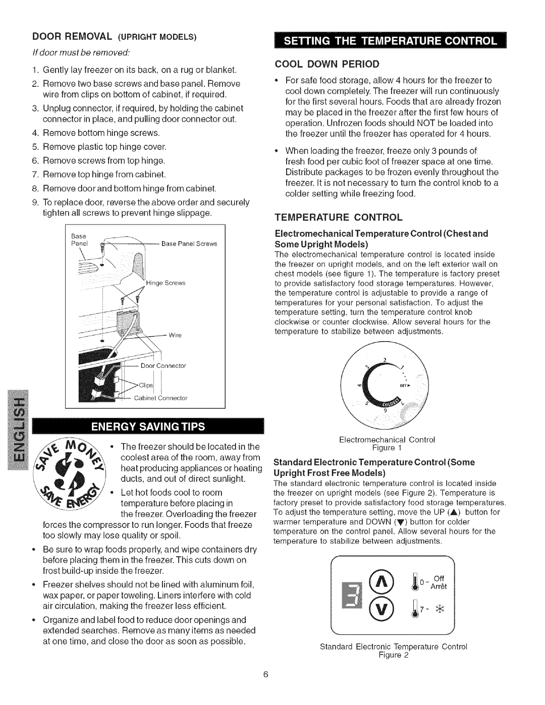 Kenmore 25316092101, Freezer, 25316582102, 25316582101, 25316592100, 25316092103 manual Cool Down Period, Temperature Control 