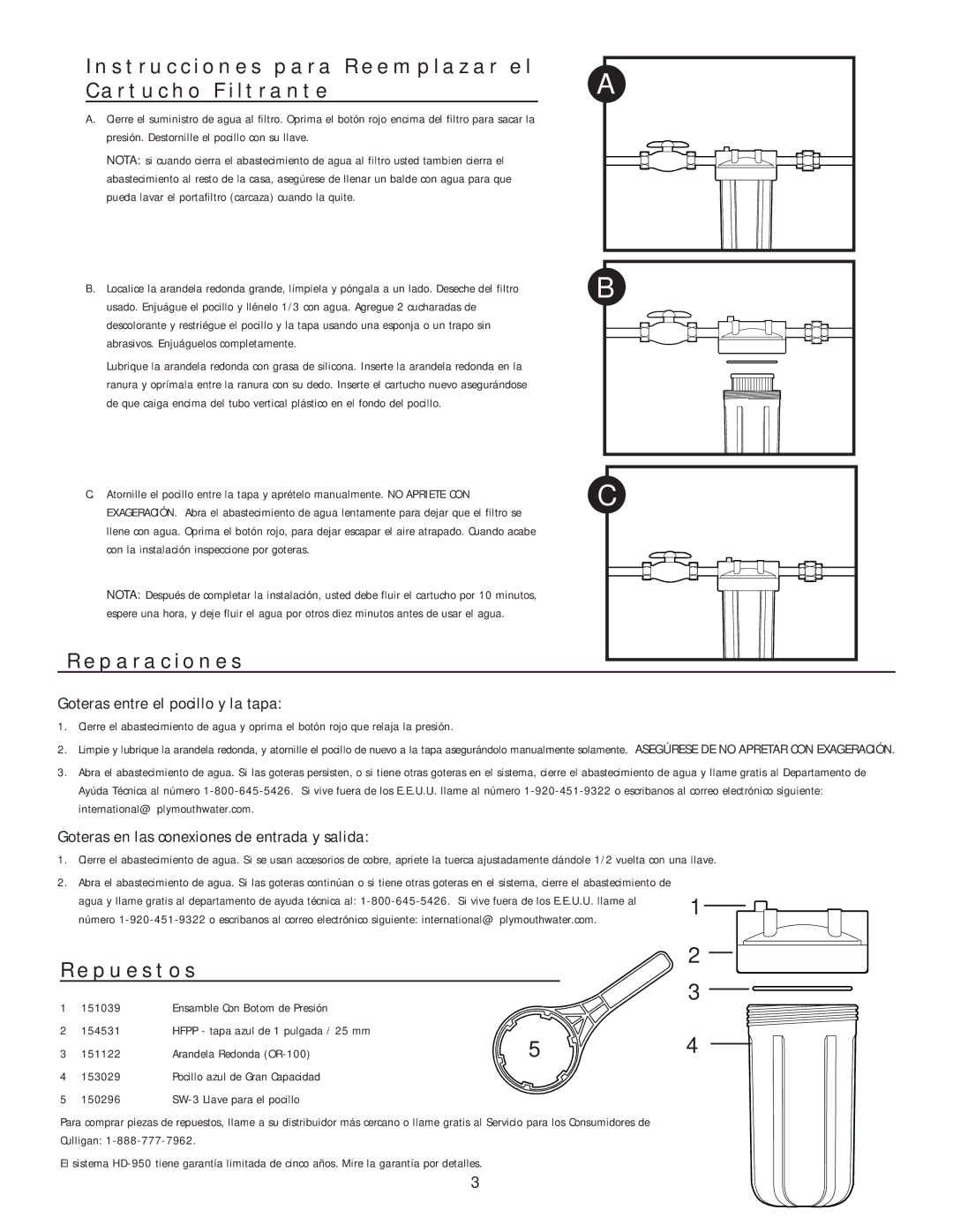 Kenmore HD-950 manual Instrucciones para Reemplazar el Cartucho Filtrante, Reparaciones, Repuestos 