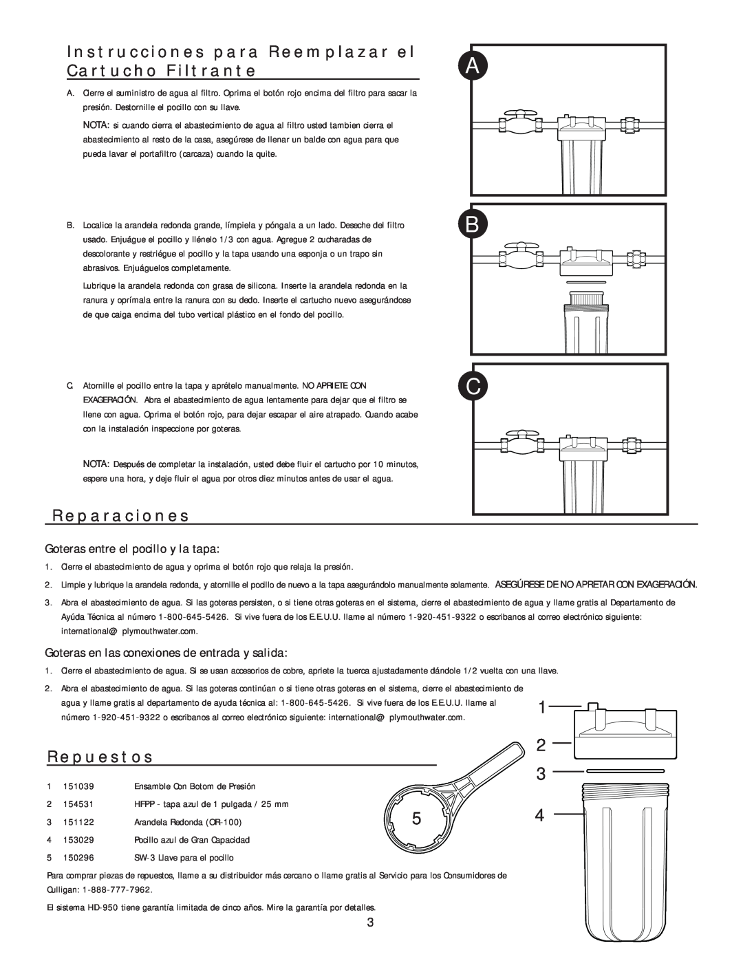 Kenmore HD-950 Instrucciones para Reemplazar el Cartucho Filtrante, Reparaciones, Repuestos, Ensamble Con Botom de Presión 