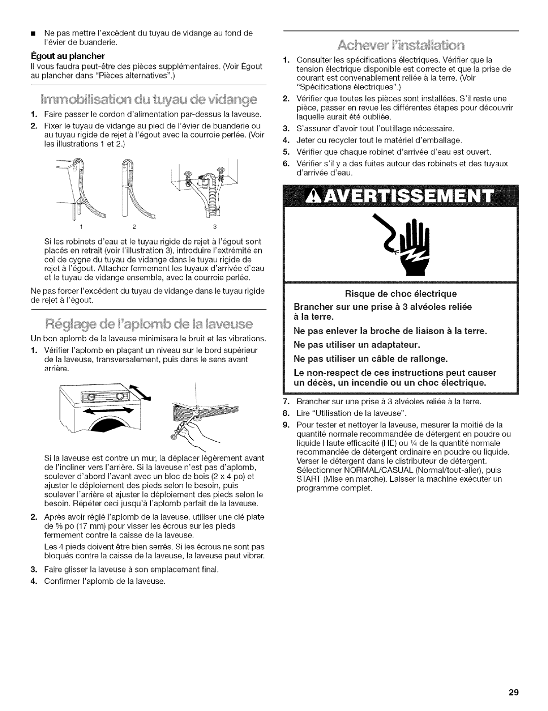 Kenmore HE3T manual Igout au plancher, Ne pas utiliser un adaptateur 