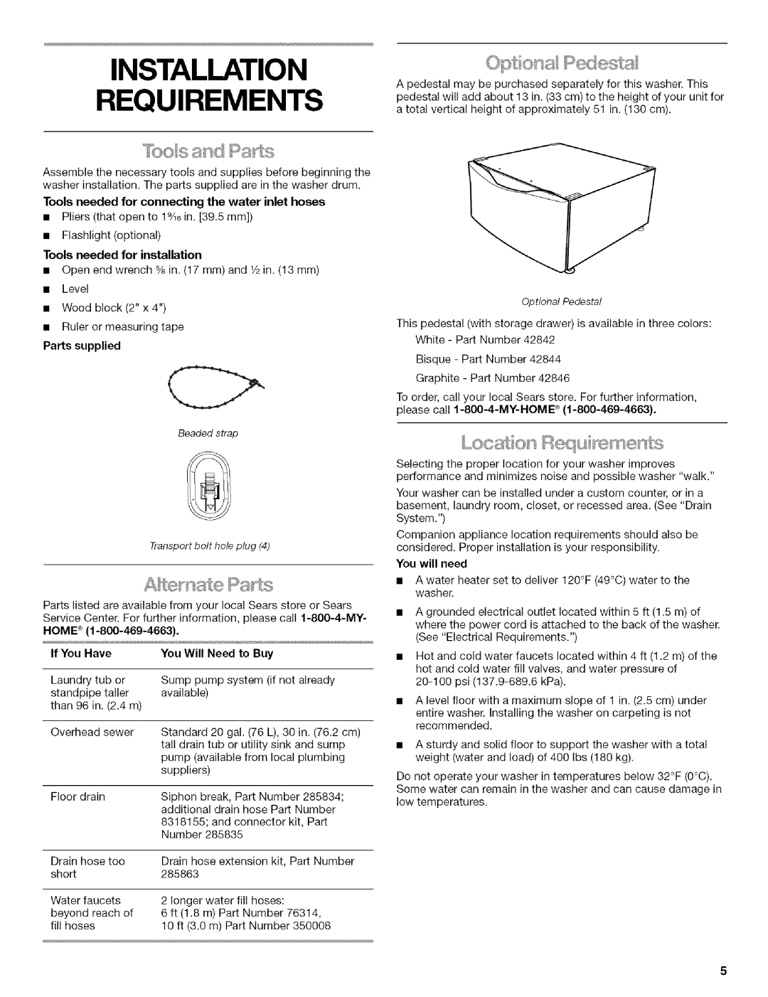 Kenmore HE3T manual Installation Requirements 