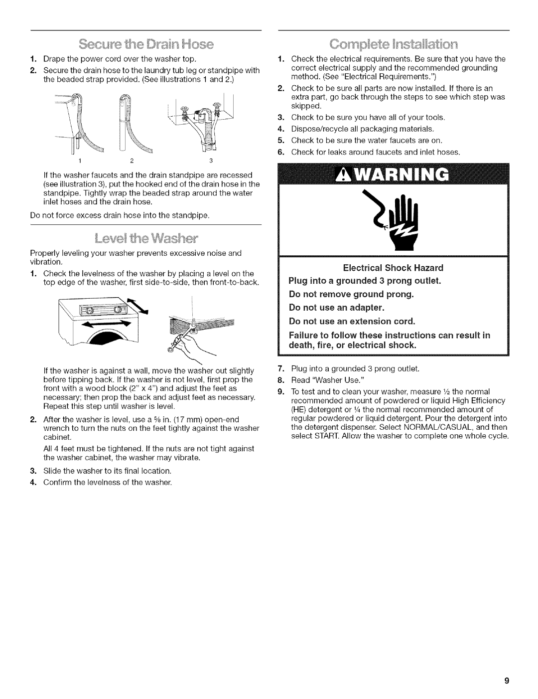 Kenmore HE3T manual Secs Hose, Failure to follow these instructions can result 