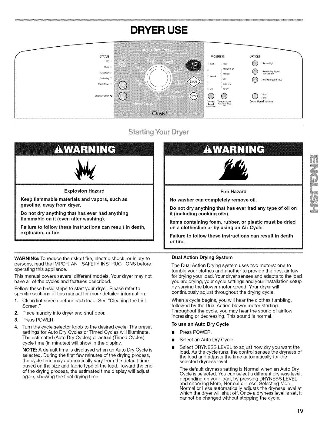 Kenmore I10.8809, I10.8808 manual Dryer USE, To use an Auto Dry Cycle 