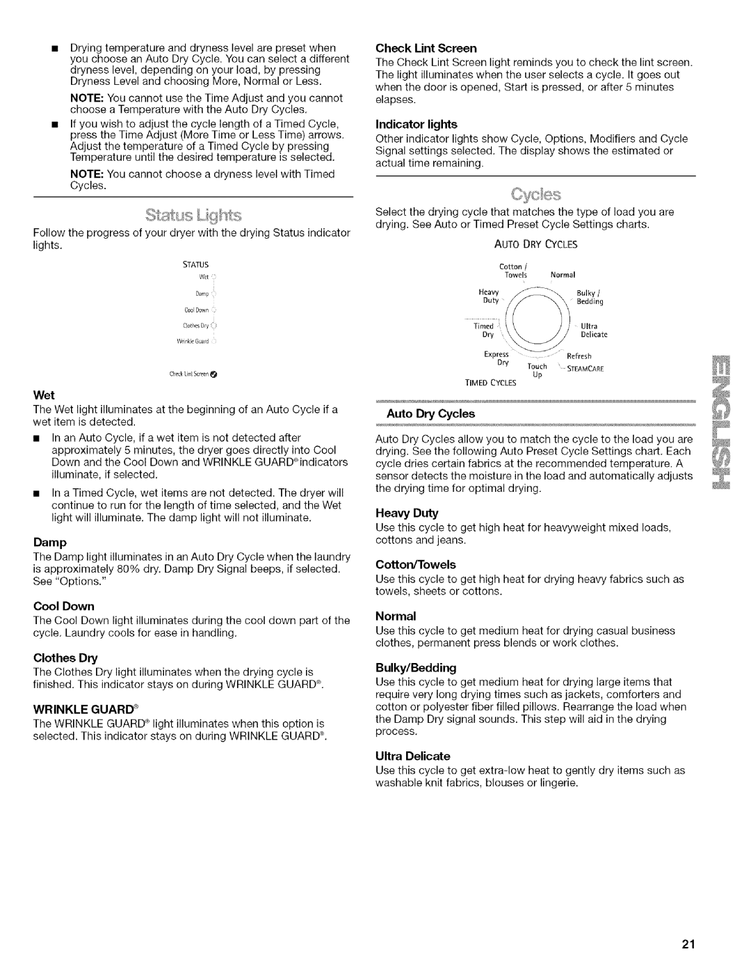 Kenmore I10.8809, I10.8808 manual Auto Dry Cycles 